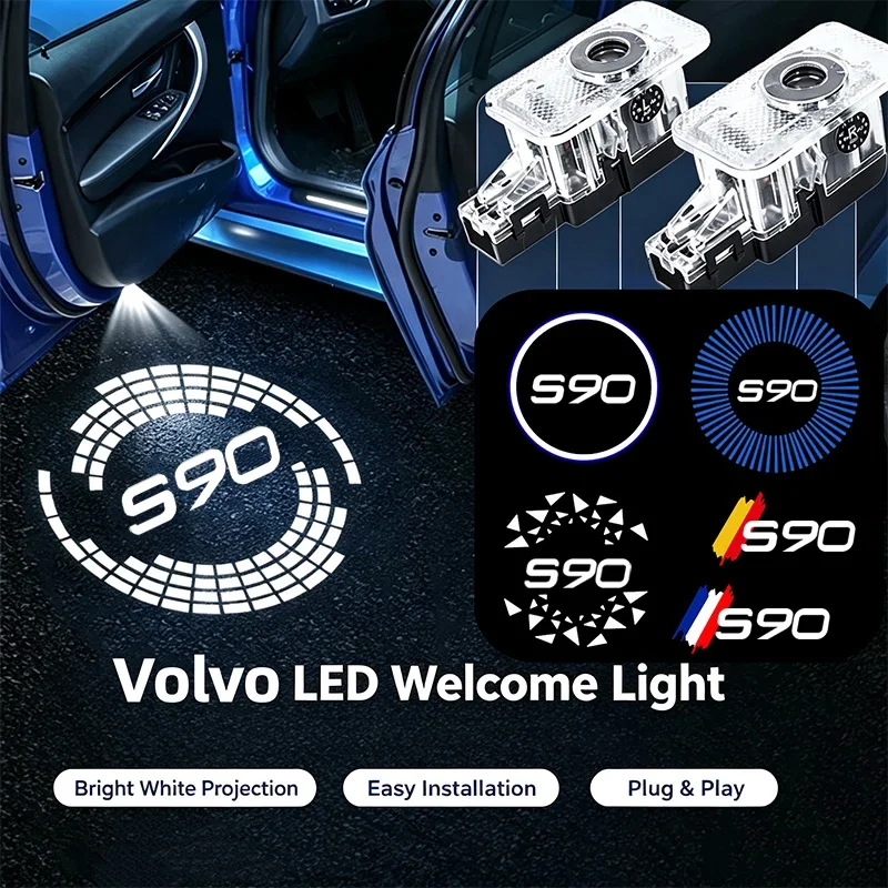 `2Pcs LED Ghost Logo Projector Car Door Welcome Courtesy Shadow Light For Volvo S90 2016‑2019 Auto Decoration Accessories`