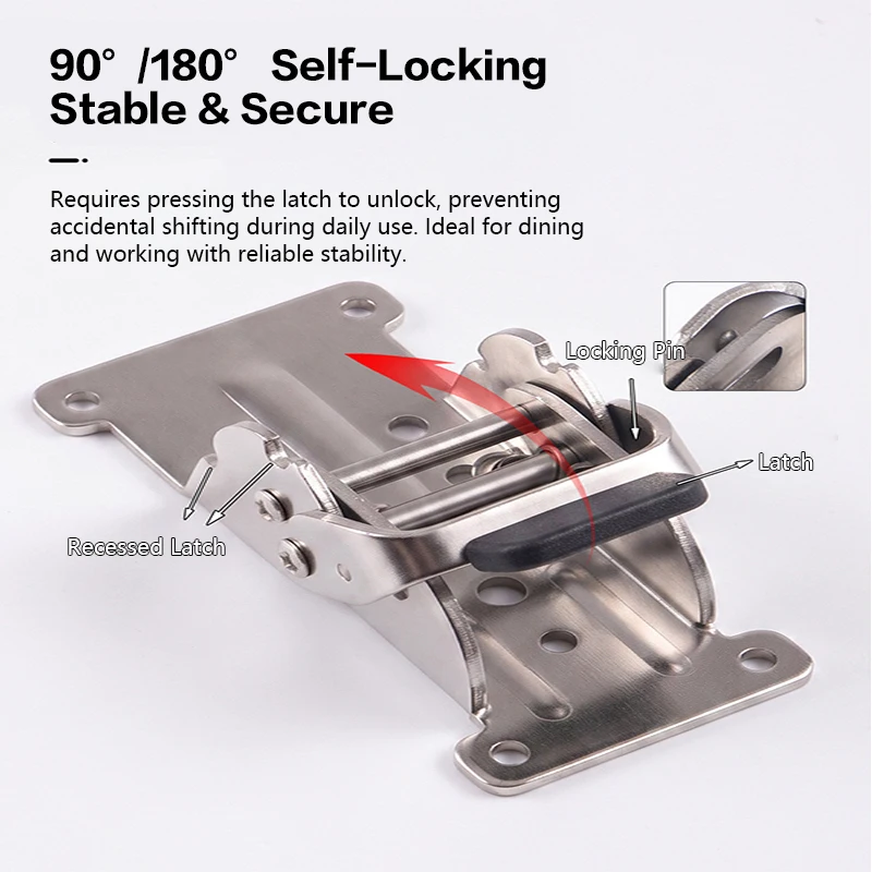 1pcs 180 90 Degree Self Locking Folding Hinge Stainless Steel Spring For Table Desk Leg Support Furniture RV Heavy Duty Hardware