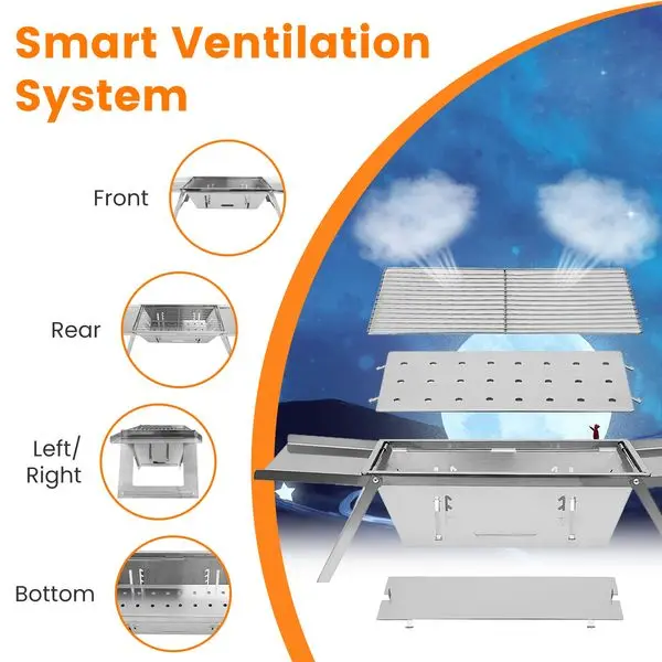 

Складной угольный гриль из нержавеющей стали с сеткой, простой в установке, портативный настольный мангал для барбекю