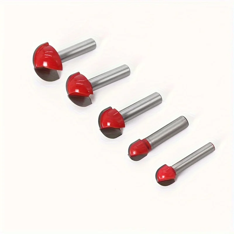 ‌5-Pcs Round Bottom Router Bit Set (8mm Shank) - Red Grooving R-Corner & Half-Round Ball Bits for Engraving‌