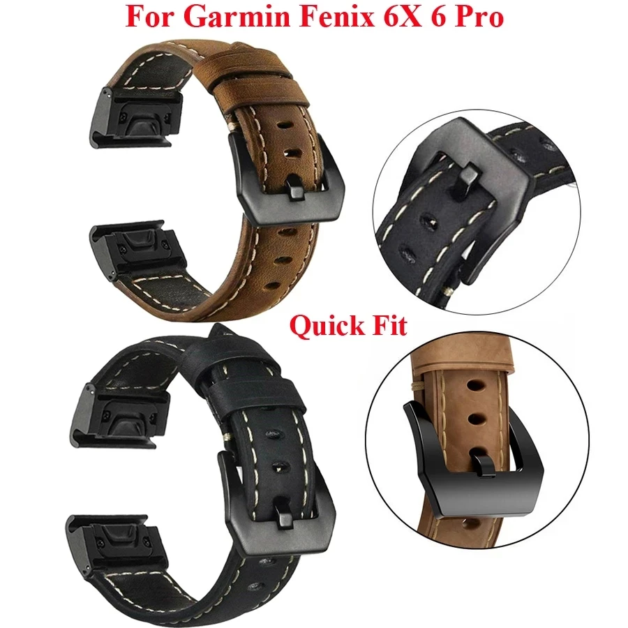 QuickFit 26 22mm Leather SmartWatch Band Straps For Garmin Fenix E 8 51mm 7 7X 6 6X Pro 5 5XPlus Epix Strap Replacement Bracelet