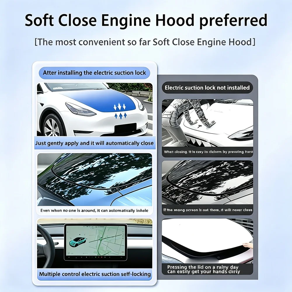 HighCity for Tesla Model 3 Y 2020-2025 Hood Soft Close Engine Hood Electric Automatic Lock Car Suction Latch Anti-Pinch System view 3