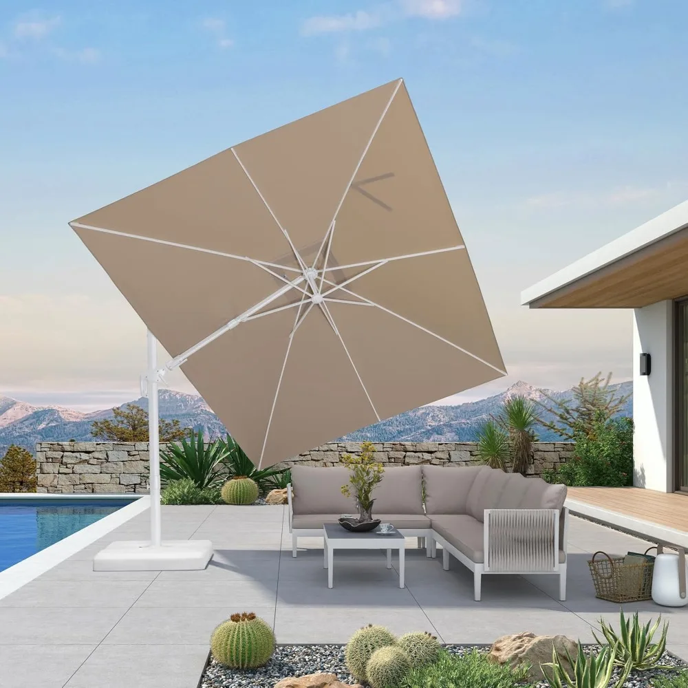 

9' X 12' Right-left Tilt Patio Umbrella Swivel White Cantilever Umbrella with Tilt Aluminum Outdoor Umbrella with 360° Rotation