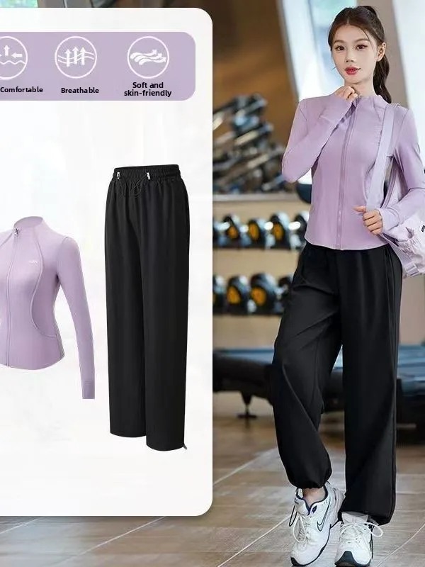 طقم جري خارجي للسيدات لربيع وخريف Qui Dry Zipper Jaet ملابس رياضية احترافية بقصة ضيقة للمشي لمسافات طويلة