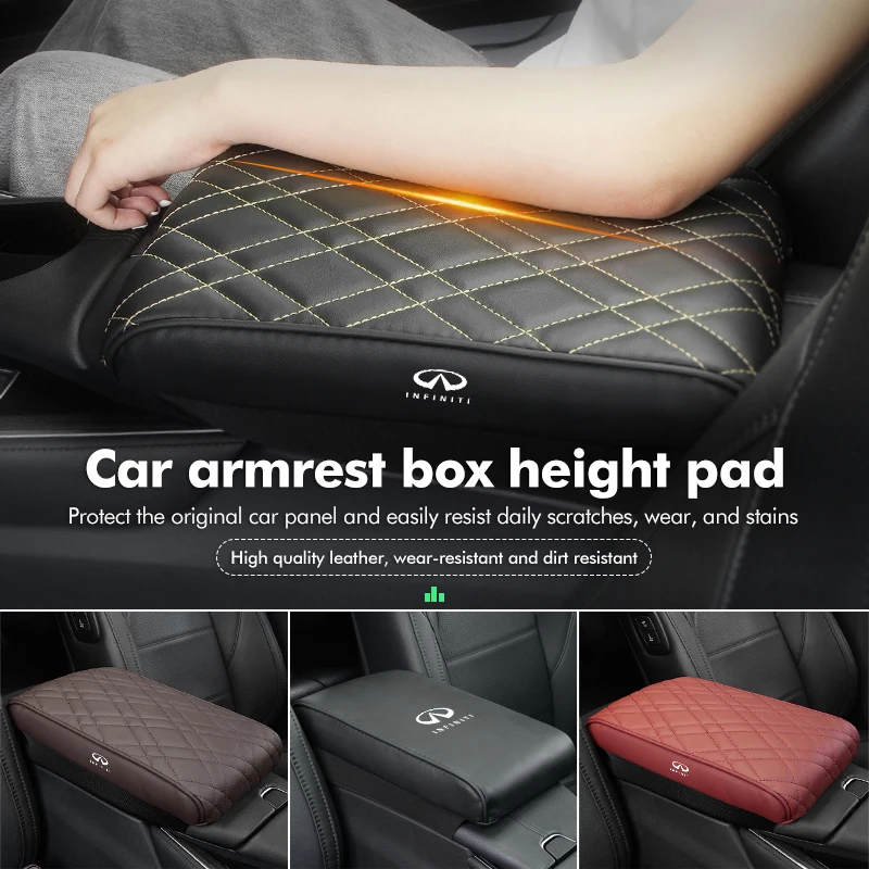 Center Armrest Box Cover Heightening Pad Leather Accessorie For Infiniti QX50 QX30 QX60 G25 JX35 FX35 FX37 FX50 EX35 EX25 EX37