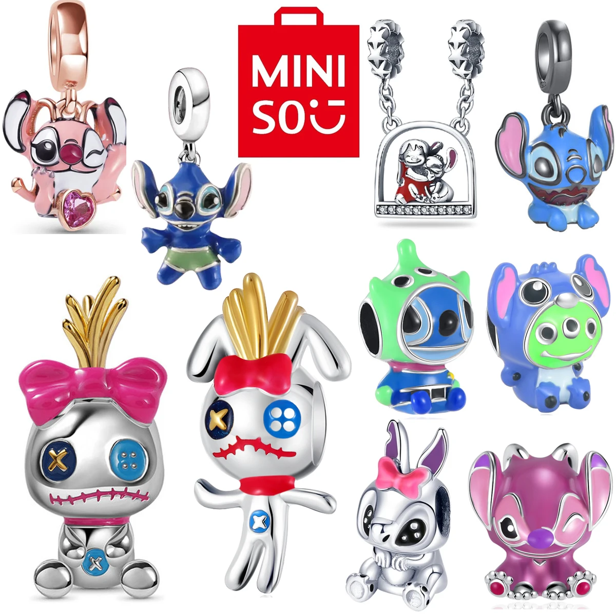 

Silver 925 Original Miniso Disney Lilo Stitch Series Charms Fit Bracelet Disney Scrump Beads Pendant Charm For Women Jewelry