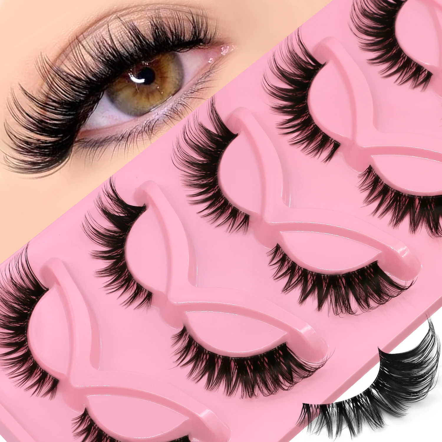 LASVIREY Natural Cat Eye Lashes Natural Curl Eyelashes Soft Cross 3D Faux Mink Lashes Natural Long Winged End Eye Elongated Lash