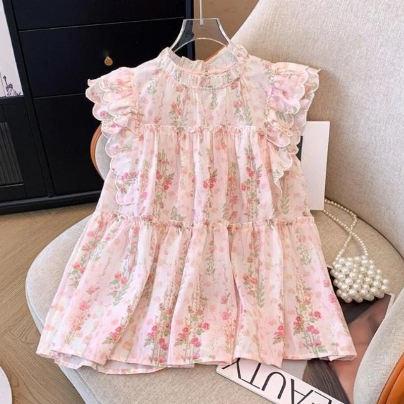Girls Floral French Blouse 2026 New Arrival Design Ruffle Puff Sleeve Shirt for Big Kids Summer Casual Chic Top