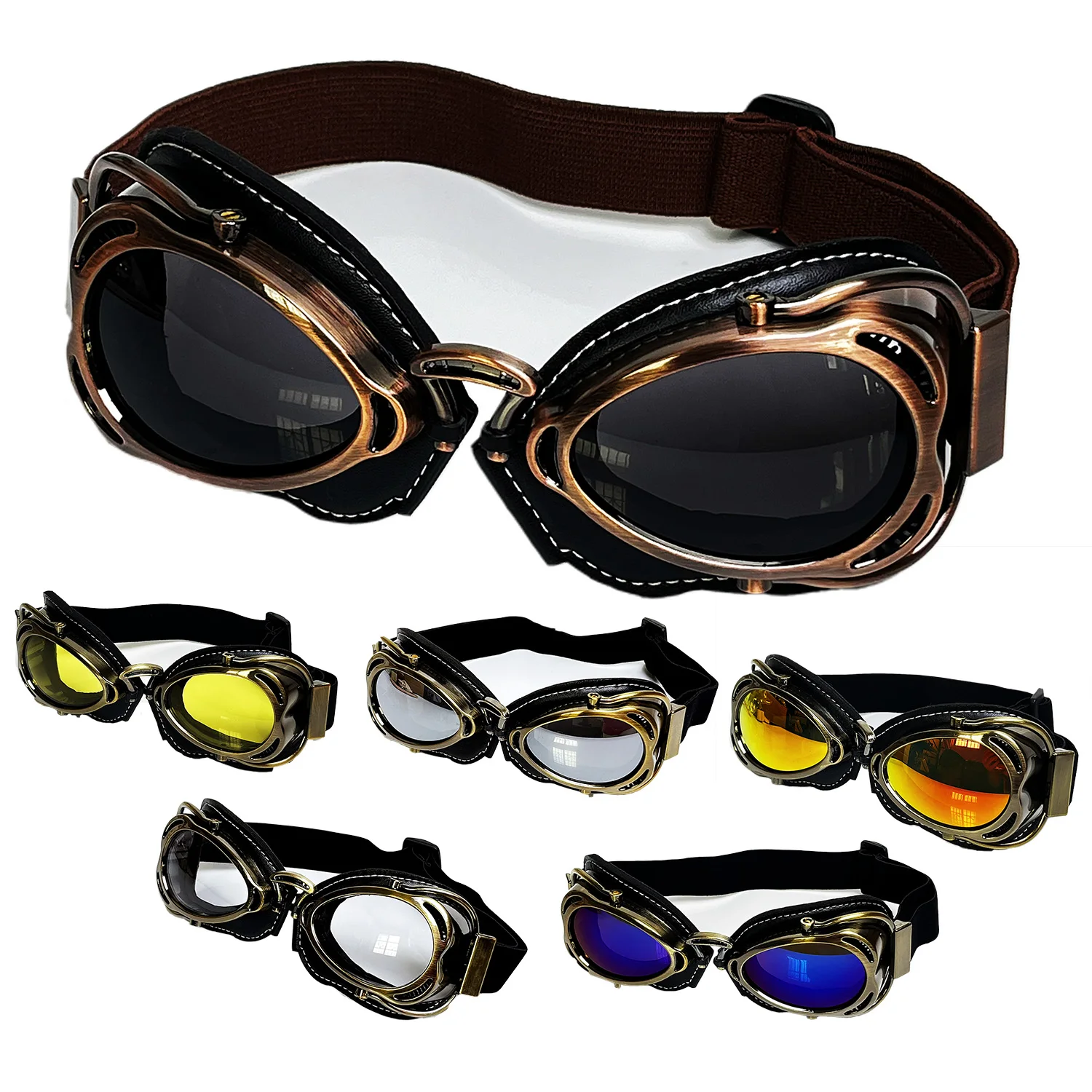 Leather Butterfly Buck Motocross Goggles Vintage Leather Motorcycle Glasses Windproof Breathable Cycling Helmet Scooter Goggles