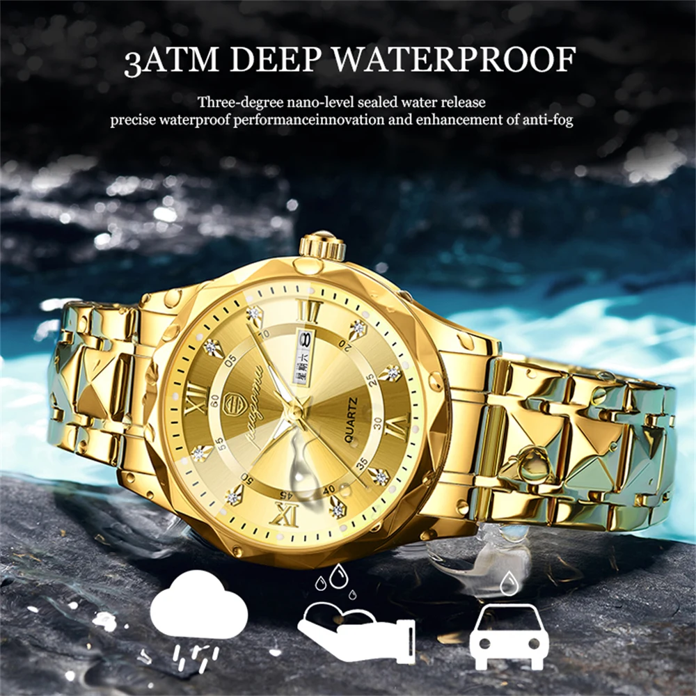 Fashion Mens Gold Stainless Steel Watches Luxury Minimalist Quartz Wrist Watch Men Business Casual Calendar Watch Reloj Hombre