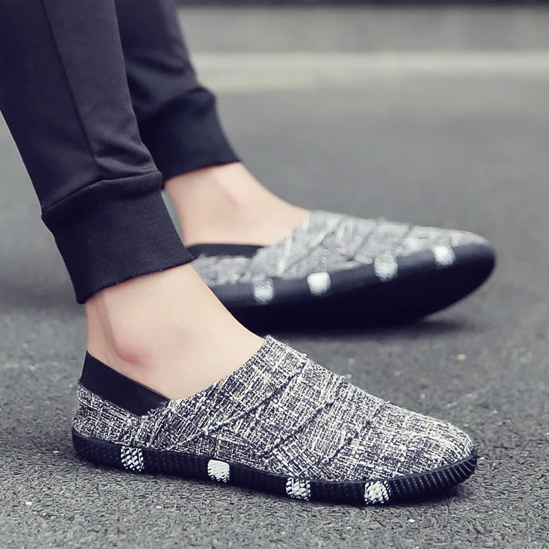 Casual Shoes for Men in Spring Summer Korean Version Flat Bottomed Barefoot Shoes for Lazy People Black Walking Shoes Wearing