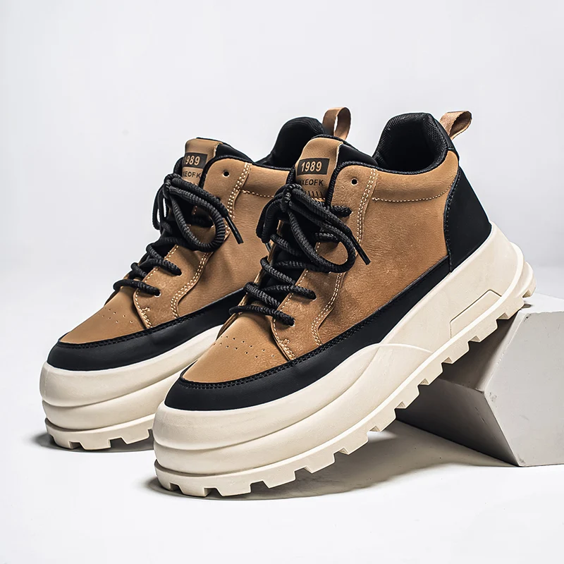 

Shoes for Men Fad Retro Platform Sneakers Cozy Breathable Thick Soled Casual Men's Shoes Workwear Board Shoes Zapatillas Hombre