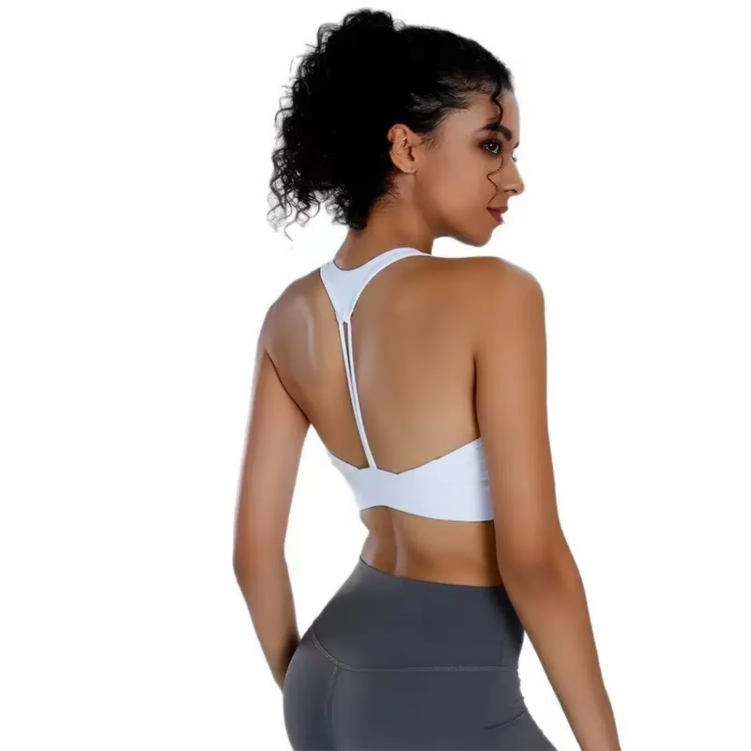 Damen-Yoga-BH mit sexy, rückenfreiem Design, nahtlosem, einteiligem Cup, atmungsaktivem, schnelltrocknendem Sport-Top – Detail 3