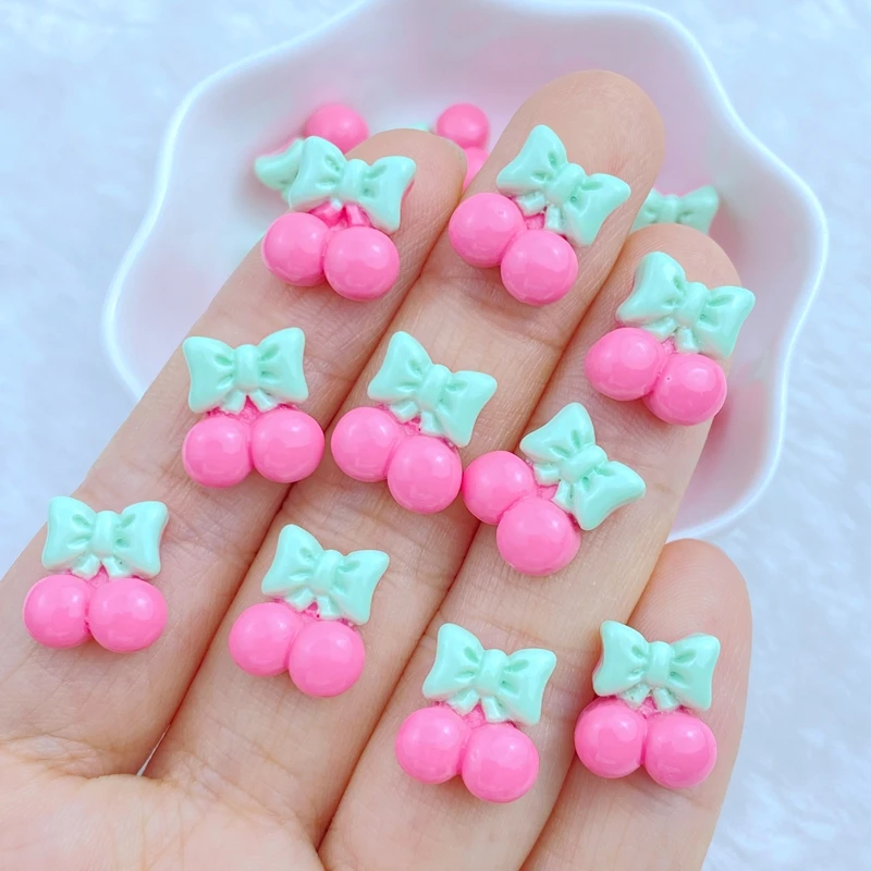 20pcs/Bag Kawaii Cute Cherry Series 3D Cute Nail Art Decorations Macaron  Nails Charms Designs DIY Resin Nail Accessories