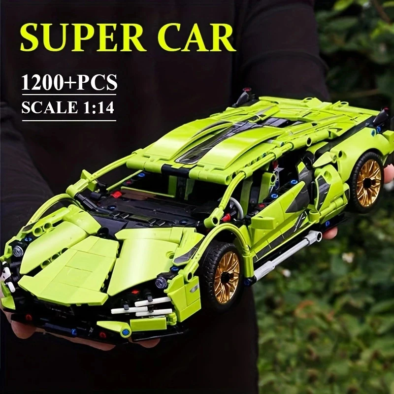 

1000+pcs of building blocks, 1:14 green sports car building blocks, perfect for collecting birthday/Christmas holiday gifts