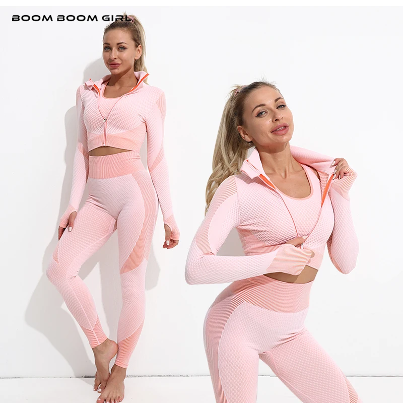 2/3PCS Seamless Women Yoga Set Workout Gym Clothing Fitness For Women's Tracksuit Outfit Leggings Sport Bra Top Long Sleeve Suit