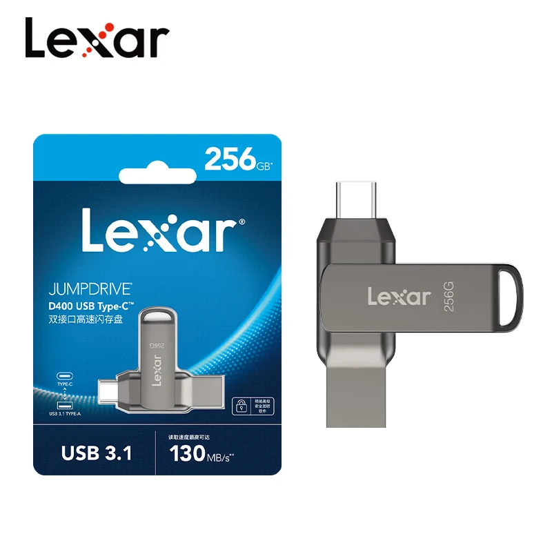 Lexar USB 3,1 Typ-C USB-Flash-Laufwerk für Telefon und Computer Original D400 Pen Drive 256GB 128GB 64GB 32GB bis zu 130 MB/s Pen drive