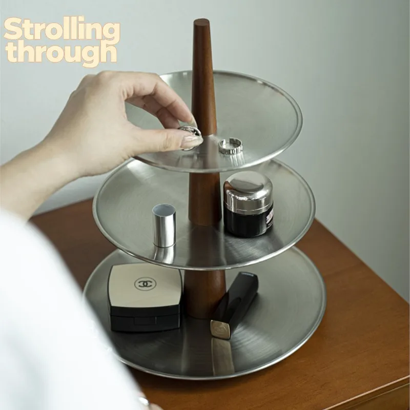 

MOMO Matte Stainless Steel Storage Plate Rack Antique Entryway Ornaments Dessert Table Cake Stand Candy Plate Front Snack Tray