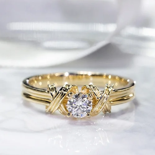 Luxury Wedding Engagement Rings for Women Gold Color Classic Cubic Zirconia Ring Valentines Day Gift Jewelry Anillos Mujer Boho