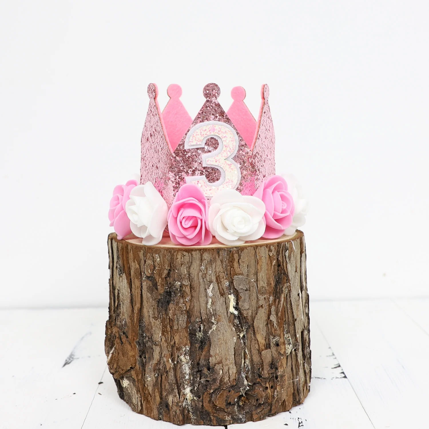 1 Stück Geburtstags-Kronenhut-Dekoration, rosa, weißer und goldener Glitzer, Foto-Requisite, Partyzubehör, Prinzessinnen-Thema-Party-Dekoration – Detail 7