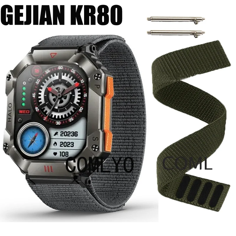 NEW For GEJIAN KR80 Strap Nylon Smart Watch Band Hook&Look Soft Belt Watchband