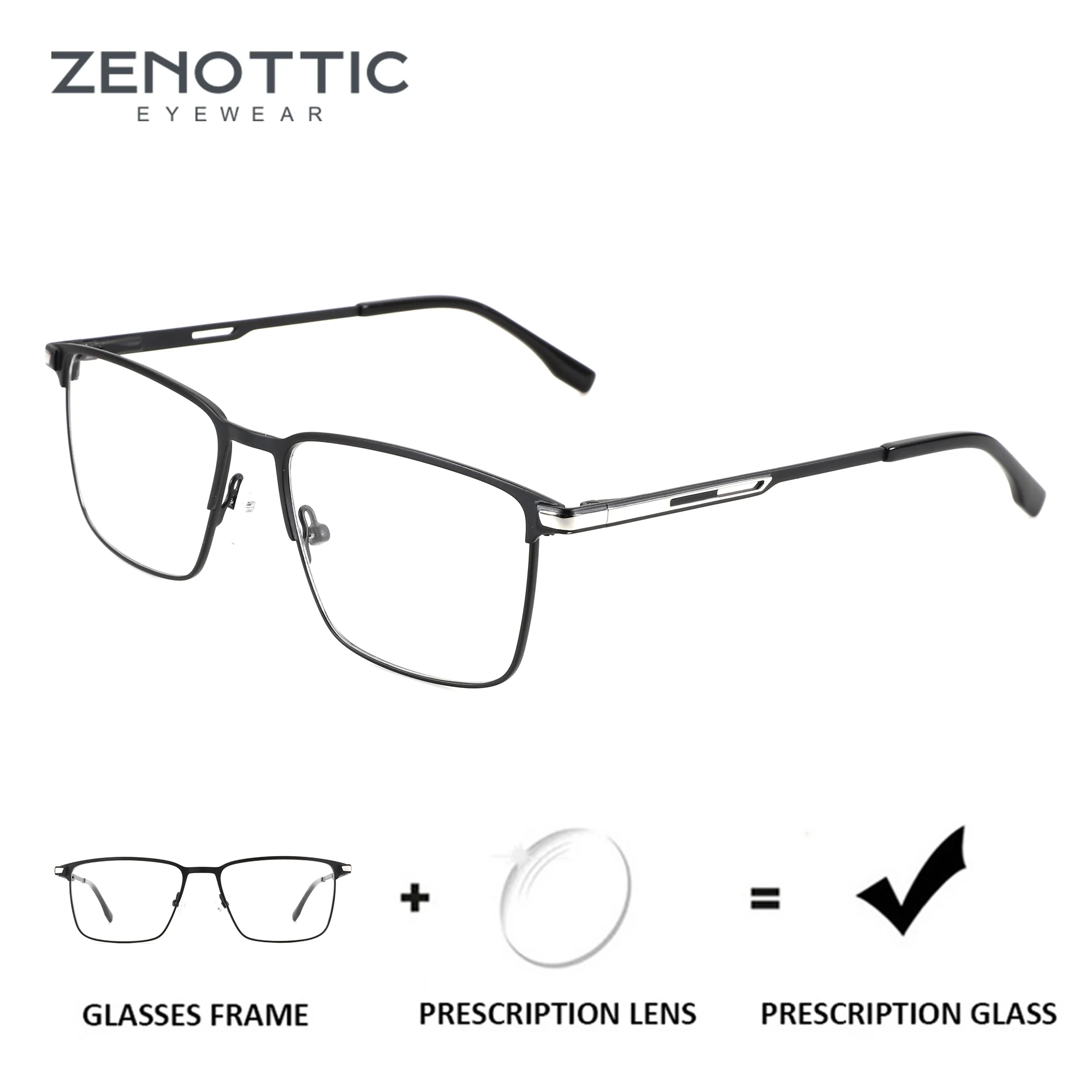 ZENOTTIC – lunettes de prescription médicales carrées en métal, taille M, pour hommes, lunettes pour myopie, lentilles optiques multifocales progressives