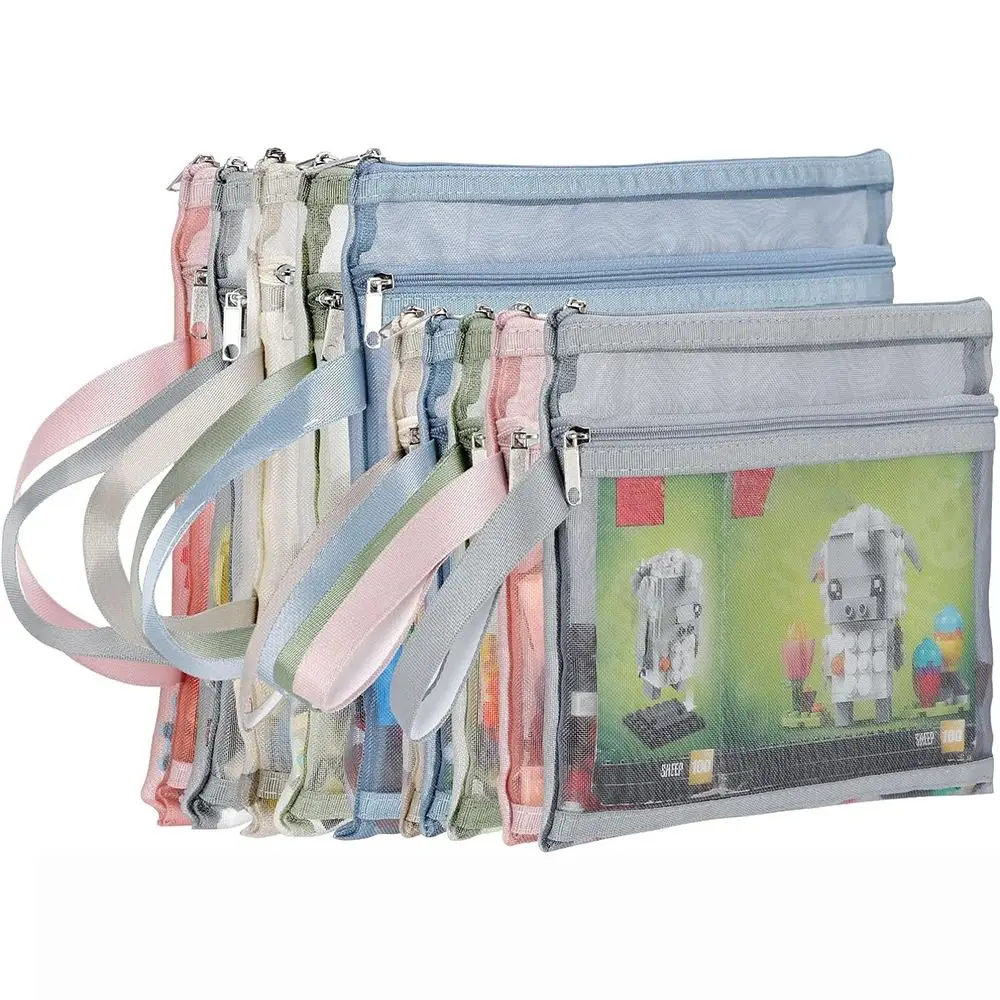 Double-Layer Storage Pouch Breathable Mesh Zipper Pencil Bag with Handle A4/A5 Document Storage Bag for School Office Games