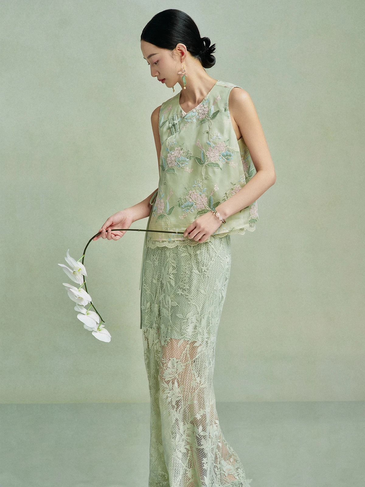 

Ele Simple Orchid Lace Breathable Asymmetrical High Waist Fi Tail Split Skirt Long f Body Skirt Summer Collection