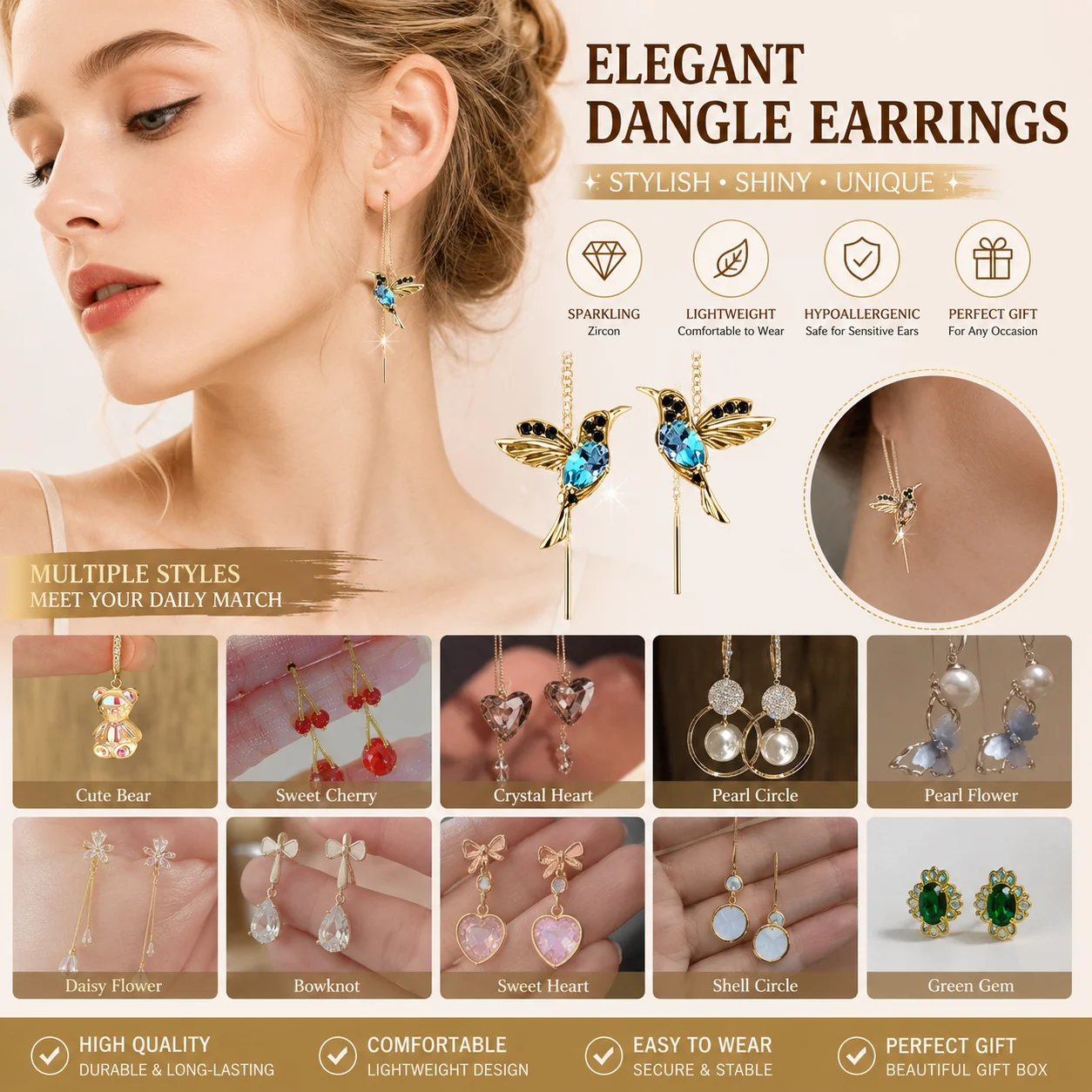 Hummingbird Threader Earrings Long Chain Tassel Dangle Earrings for Women Elegant Bird Jewelry Gift