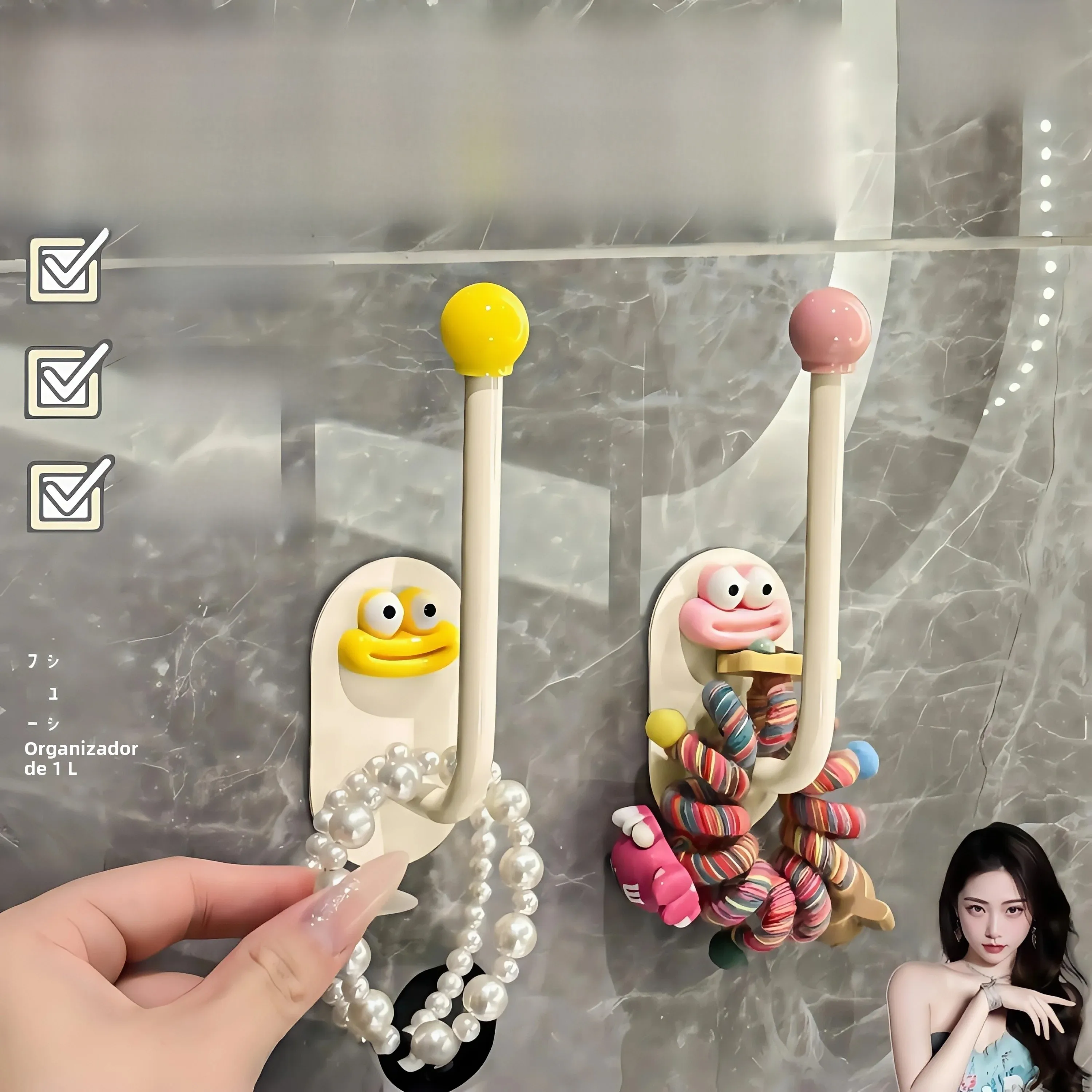 bathroom-hair-ties-clips-storage-rack-adhesive-hook-hair-bands-headbands-organizer-universal-rotatable-hook-family-organizer