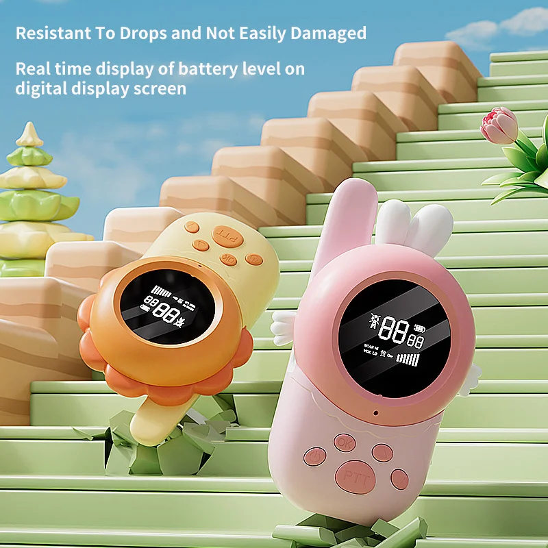 Cute Rabbit Appearance Walkie Talkie Digital Power Display Children's Toys Rechargeable Flashlight Function kids Walkie-Talkie