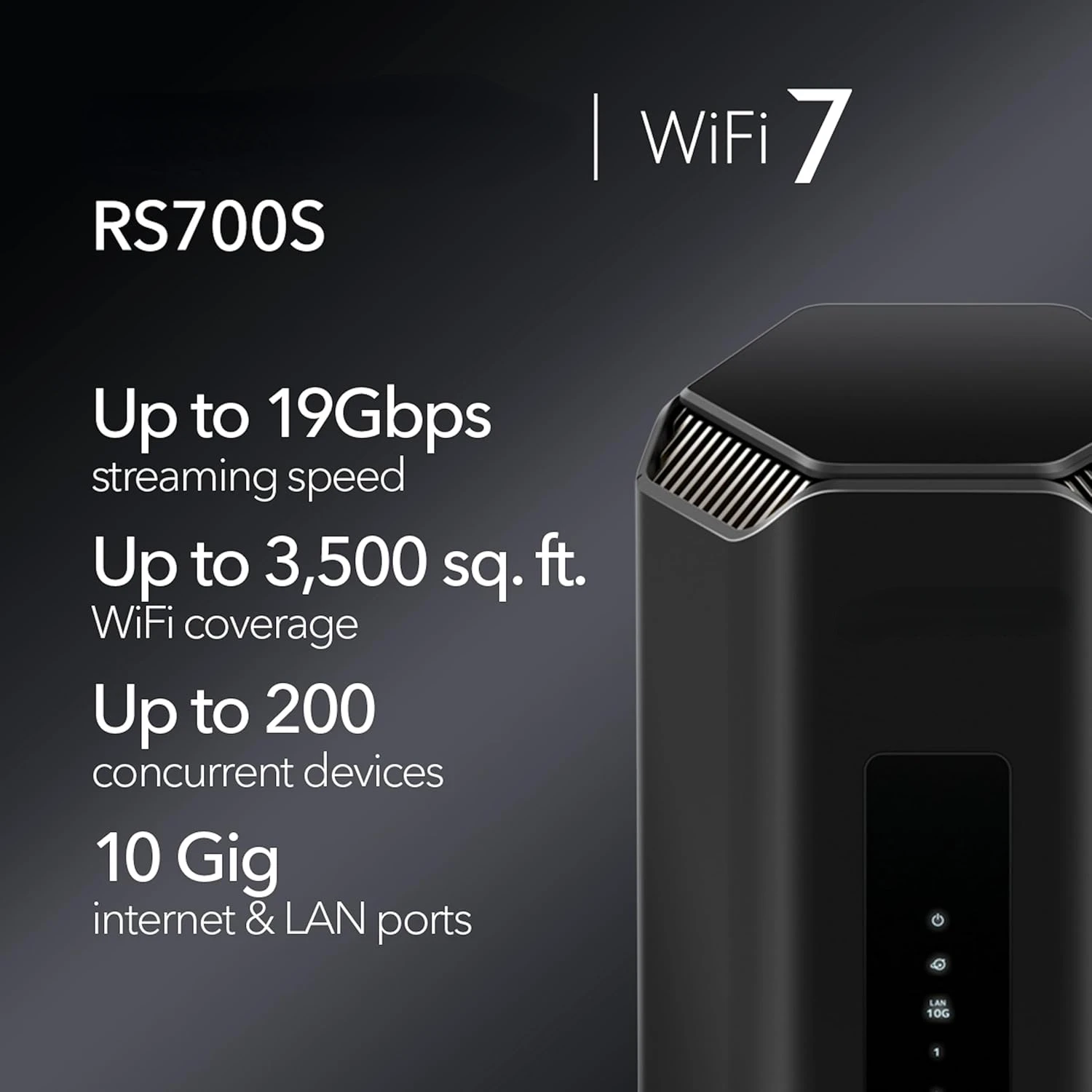 Tri-Band WiFi 7 Router (RS700S) - BE19000 Wireless Speed (up to 19Gbps) – 10 Gig Port - Coverage up to 3,500 sq.