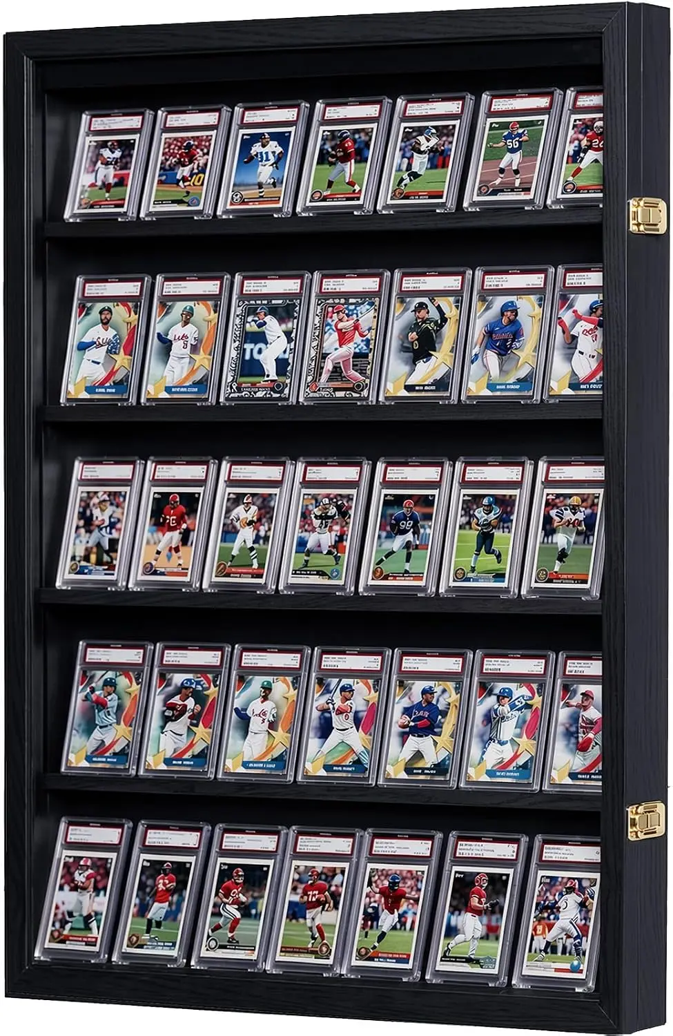 35-Slot Baseball Card Display Case with 98% UV Protection Acrylic Door, Lockable Wall-Mounted Frame for PSA/BGS Graded Sports Cards, Football Basketball Hockey Trading Card Collector Holder