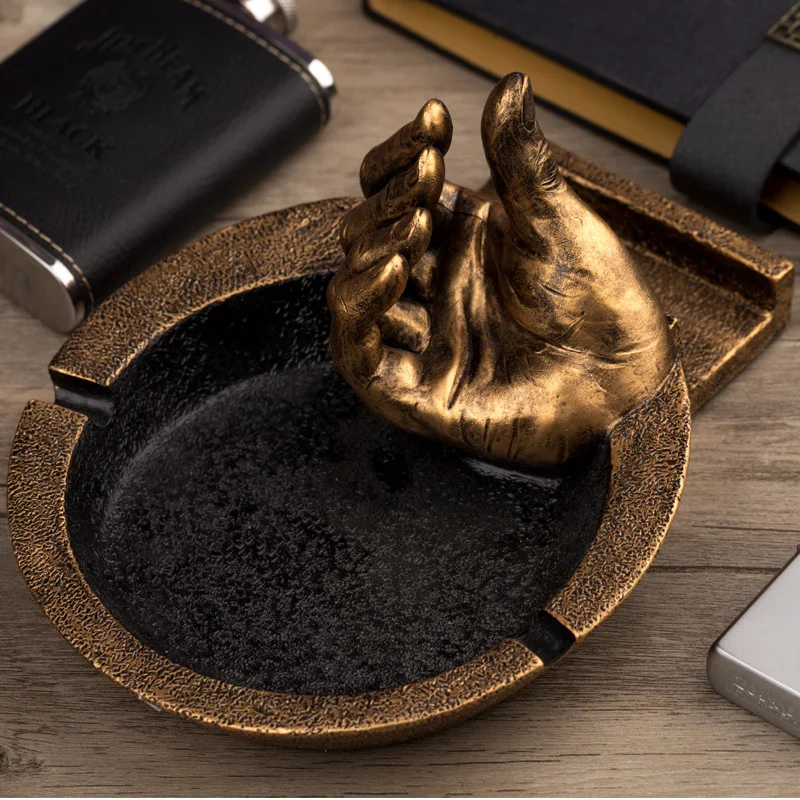 

Попельница для пальцев из смолы, подставка для мобильного телефона, настольный контейнер для хранения, аксессуары для сигар, золотая пепельница для рук