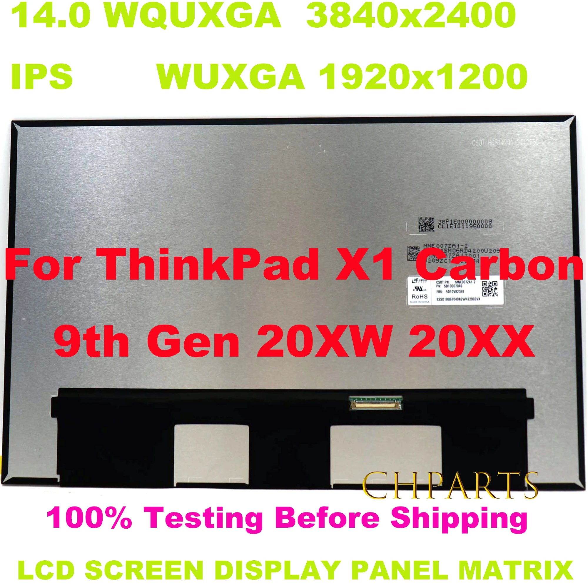 Imagem -02 - Wquxga Wuxga para Lenovo Thinkpad x1 Carbono 9th Gen 20xw 20xx Tela Lcd 5d10v82370 5d10v82369 5d10v82368 Substituição Display 14