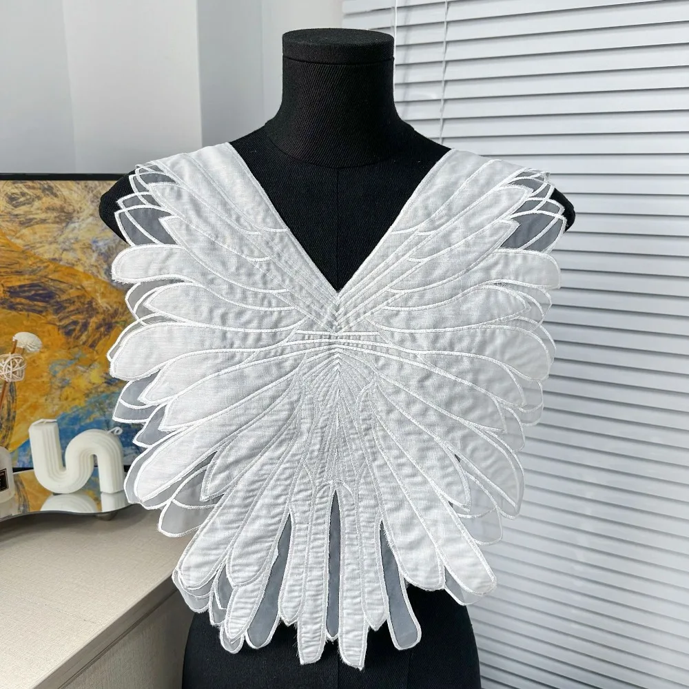 Broche bordado com asas de anjo Organza, colarinho frontal, roupas femininas, acessórios de vestido DIY, roupas decorativas infantis