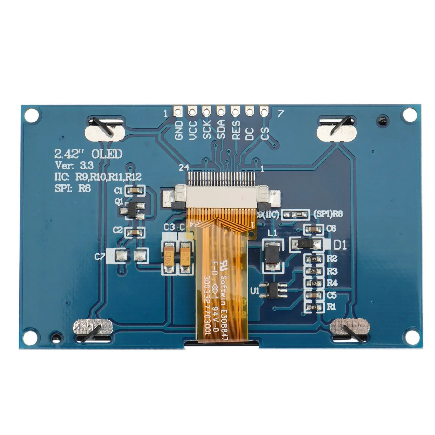 شاشة عرض OLED 2.42 بوصة 12864 128x64 وحدة IIC I2C SPI شاشة LCD تسلسلية لـ C51 STM32 SSD1309 (خط أبيض)