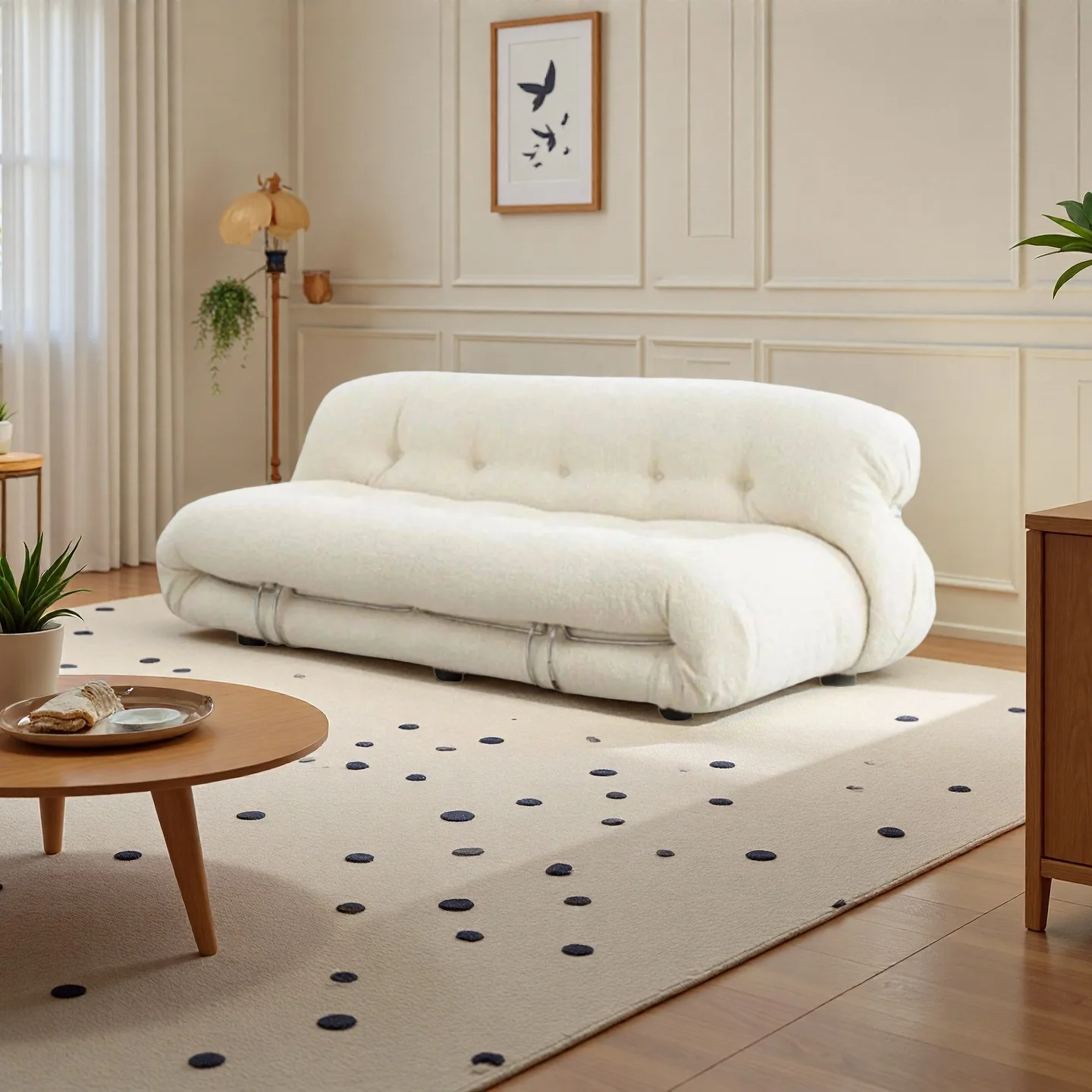 

qwLiving Room Italian Style 3 Seater Soriana Couch Big Steel Teeth Hippo Retro Lounge High Quality Foam Sofa Apartment Hotel&