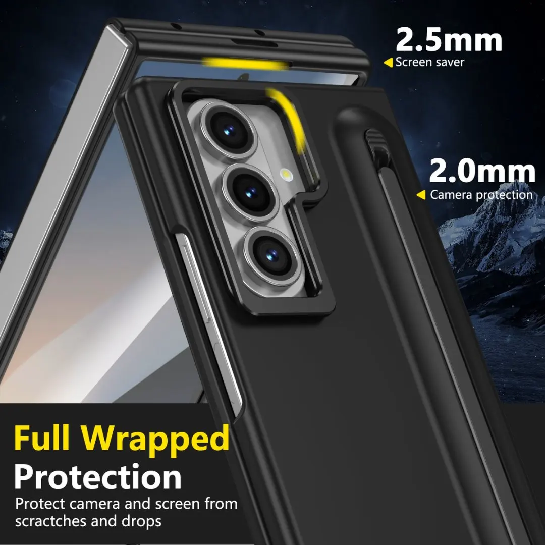 Etui na telefon Galaxy Fold5 S Pen z niewidoczną podpórką i wbudowaną osłoną ekranu do Samsung Fold6 Fold4 Fold3 Black — zdjęcie produktu 6