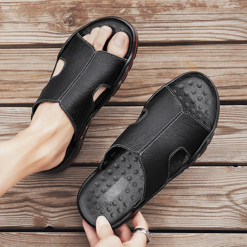 Sandálias planas masculinas resistentes ao desgaste, sapatos antiderrapantes macios e confortáveis para homens, de interior e exterior, moda praia