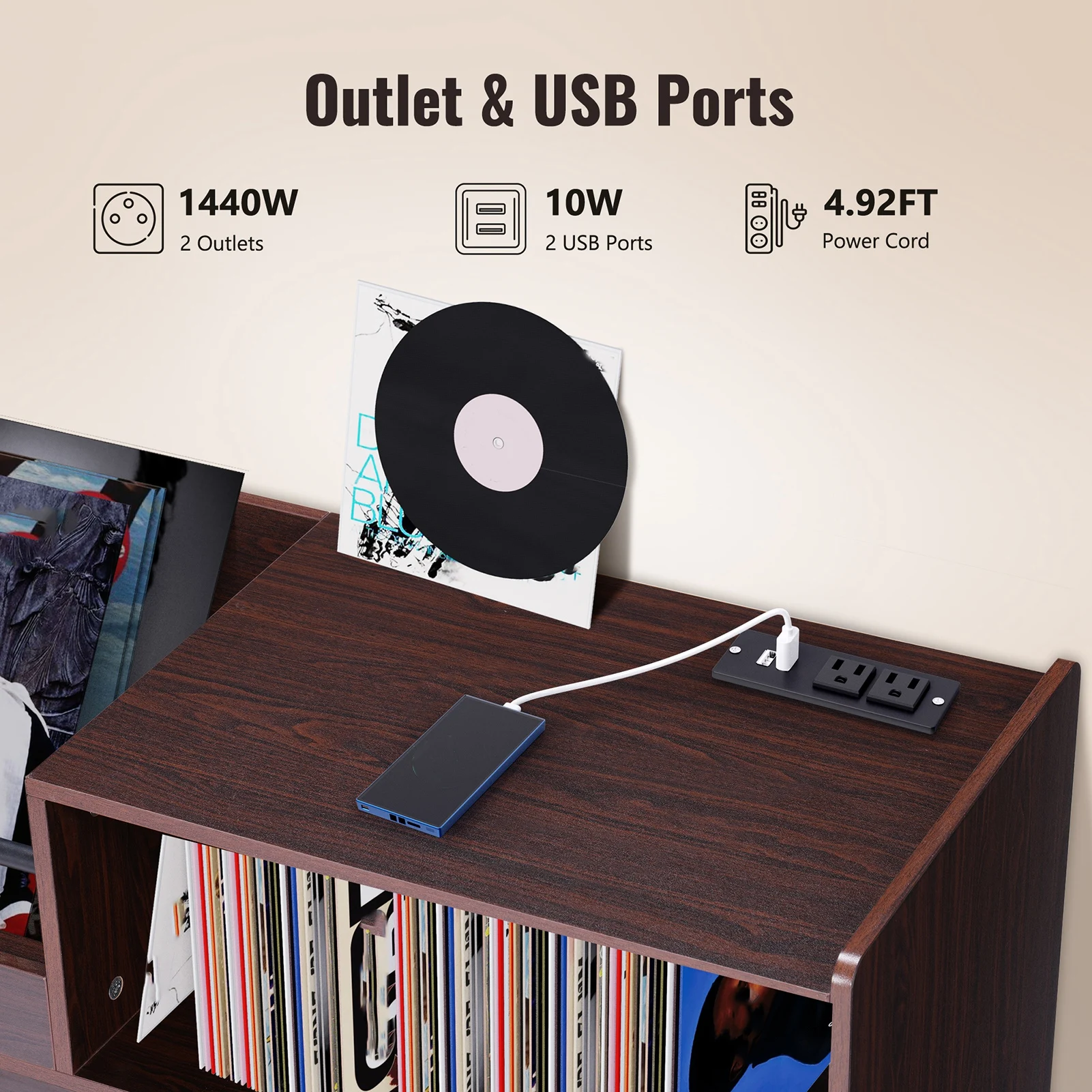 خزانة تخزين خشبية متعددة الاستخدامات مع خزانة تخزين سجل المقبس مع ضوء للمعيشة وتناول الطعام والأثاث الحديث #3