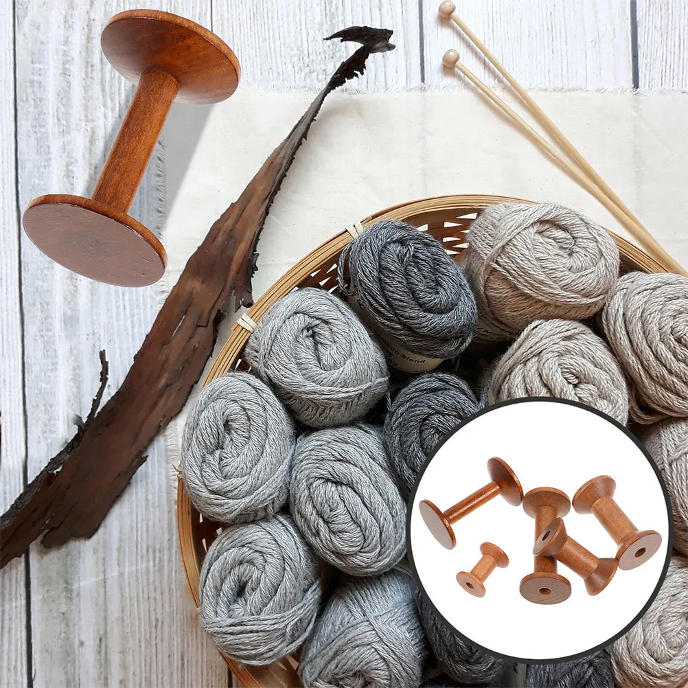 

7Pcs Wooden Spindles Set Empty Thread Spools Organizer for Sewing Embroidery Yarn Craft Storage Solutions Thread Spool Holder