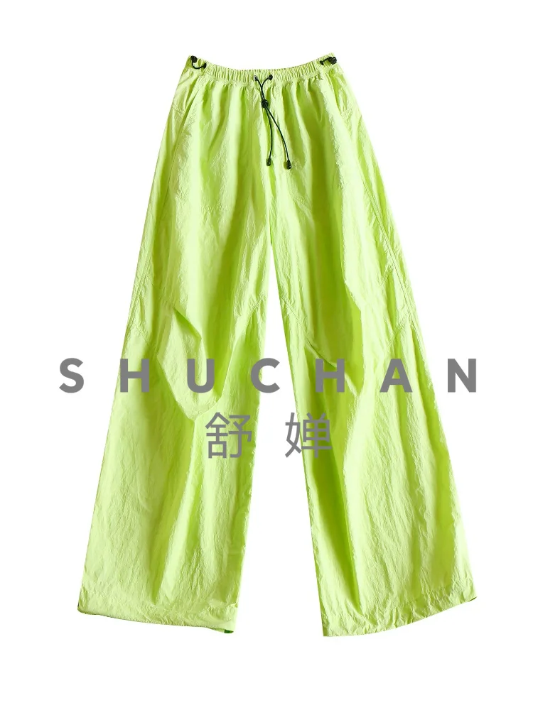 

Cargo Pants Light Outdoor Foreign Trade Thin Cover Meat Elastic Waist Tooling Tied Feet Wide Leg Trousers Women 05X2