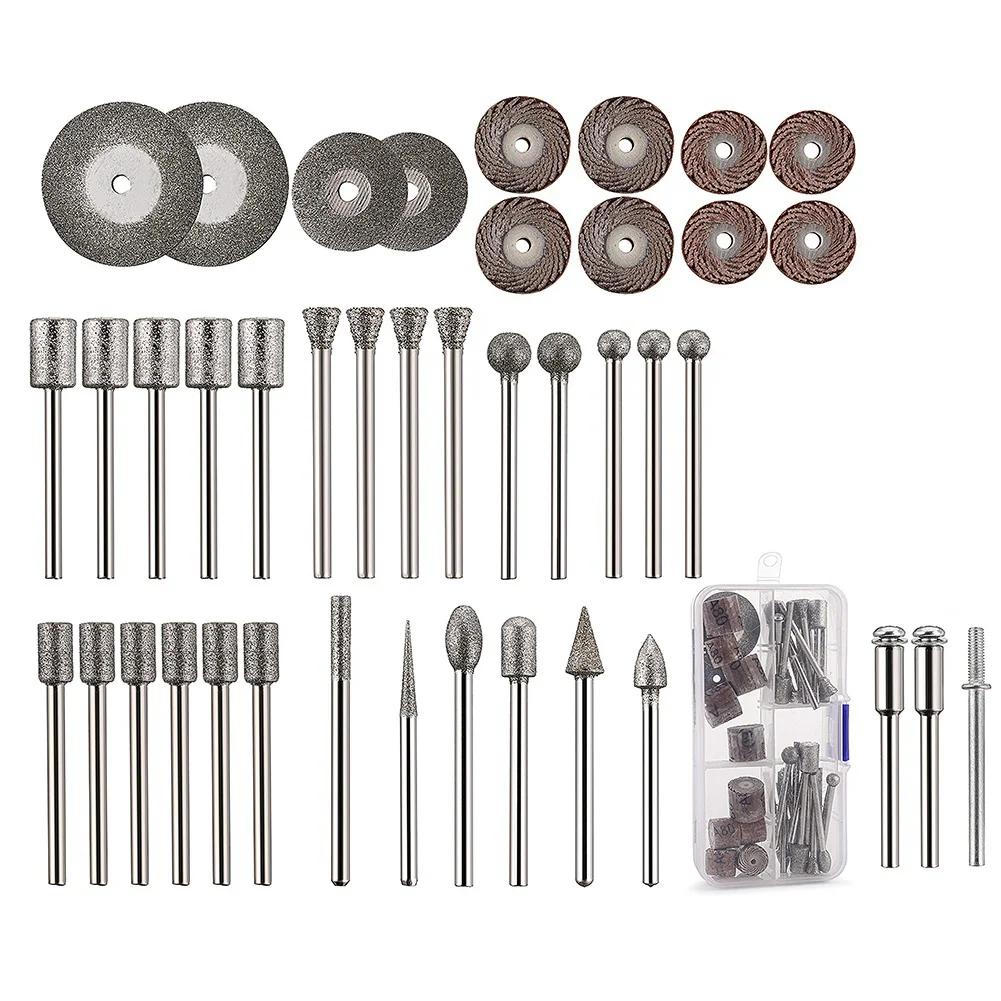 43Pcs Stone Carving Set,26 Diamond Burr Bits, 10 Impeller,4 Diamond Cutting Wheel,3 Metal Mandrel,Polishing Rotary Tools