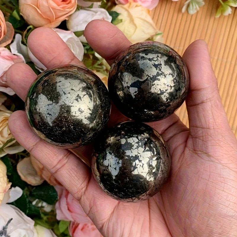 1pc Pyrite Crystal Ball, Unique Crystal Sphere Decor with Texture and Metallic Shine