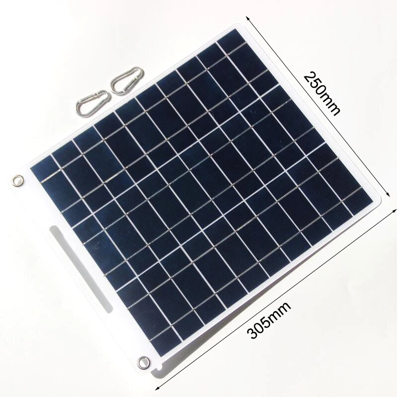 Carregador de bateria solar portátil impermeável, carregamento do telefone móvel, Dual USB, acampamento ao ar livre, 30W, 5V