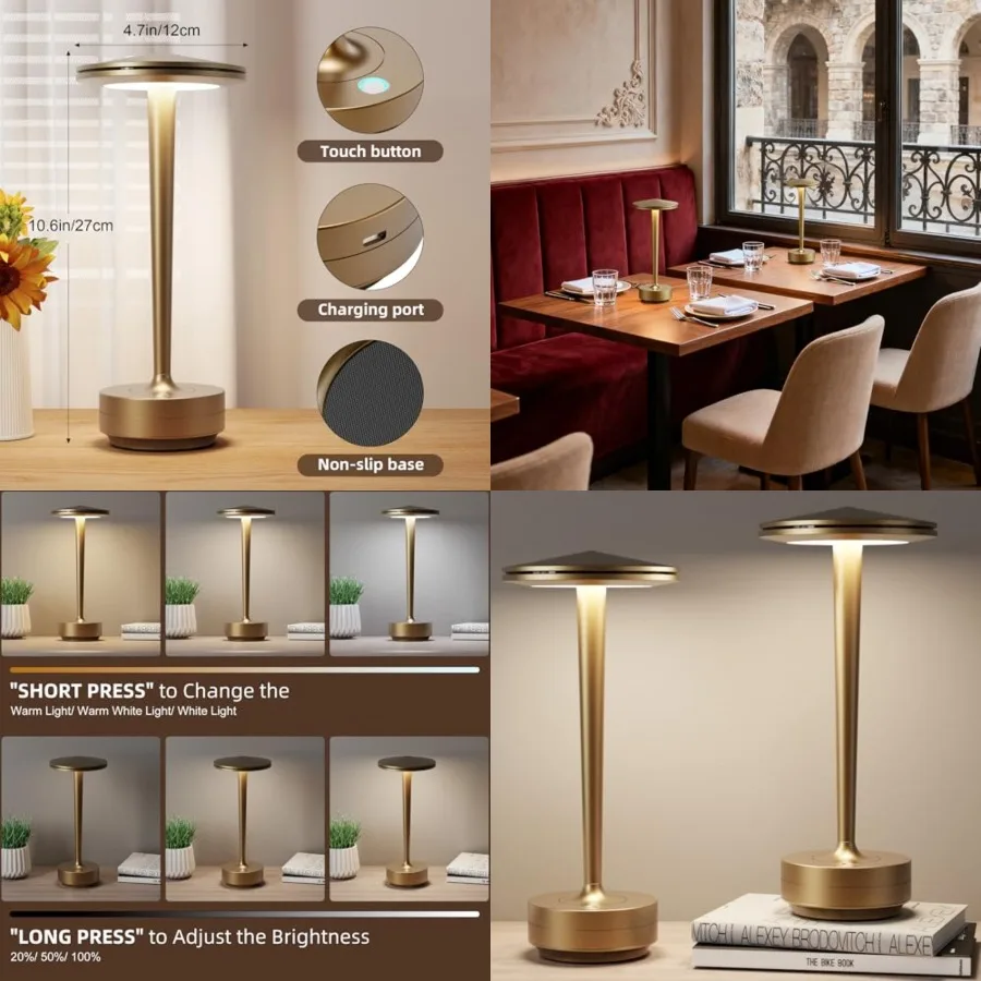 2pack Rechargeable Cordless Table Lamp, LED Portable Powered LED Battery Light 6000mAh USB Desk Lamp, for Restaurants Outdoor