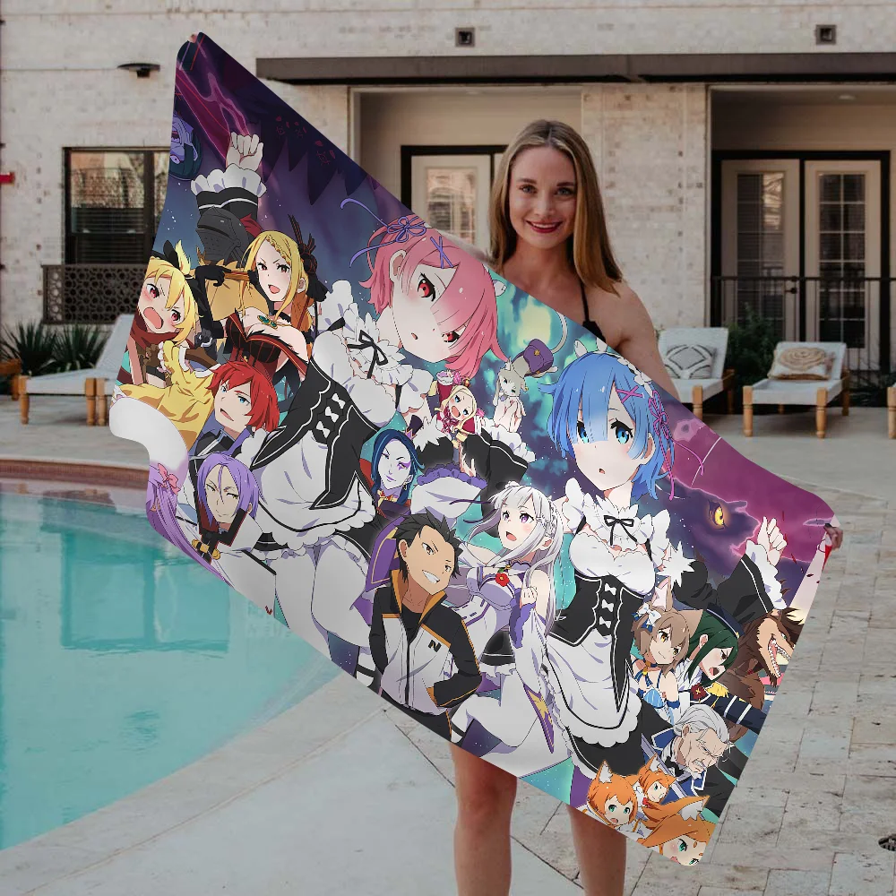 Re Zero Anime Toalha de praia de microfibra absorvente de secagem rápida macia Yoga Swimming Resort Toalha de escalada de montanha