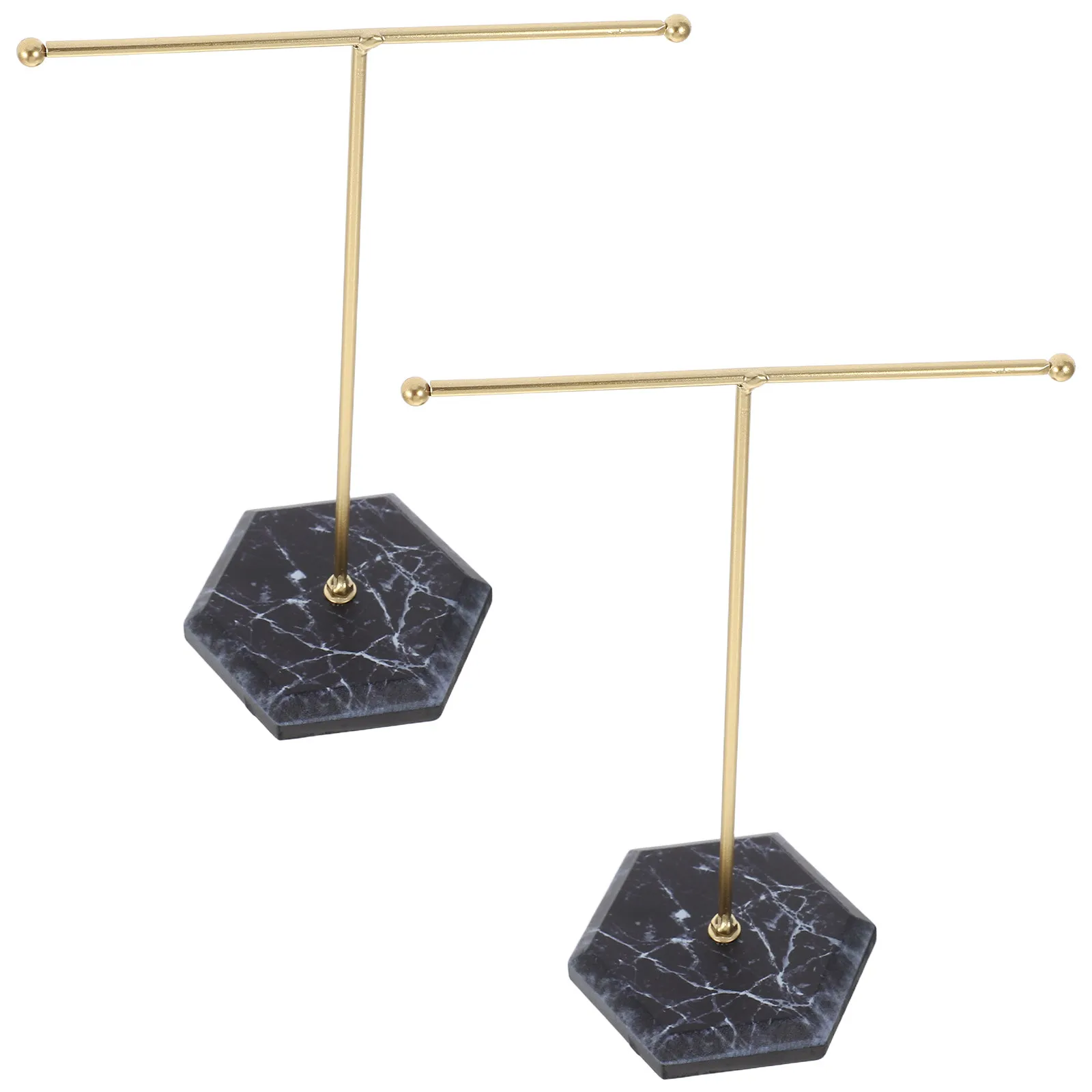 

2Pcs Jewelry Storage Organizer T Shape Display Stand Necklace Bracelet Holder Tabletop Jewelry Stand Marble Base Vanity Display