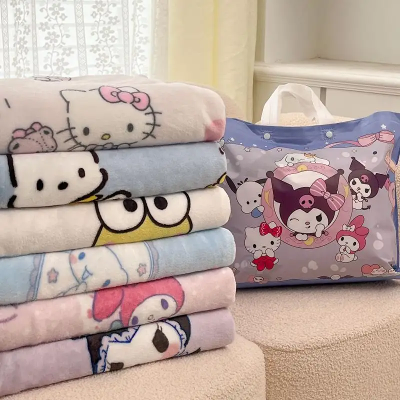 Kawaii Sanrio Peripherals Kuromi Cinnamoroll Hello Kitty Double-Sided Milk Velvet Blanket Lunch Break Air Conditioning Blanket